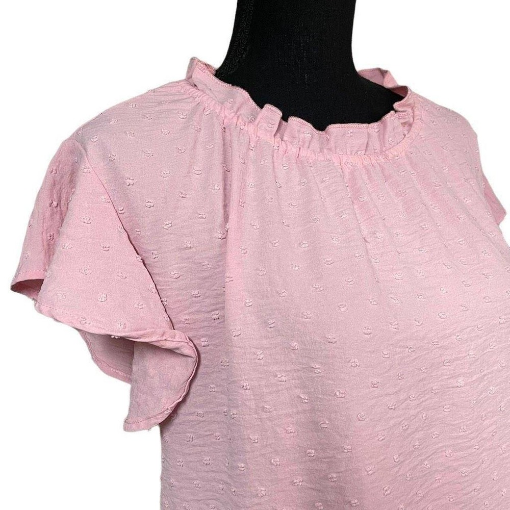 ChicSoul Pink Clipdot Flutter Sleeve Top